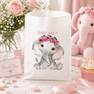 Baby elephant floral pink favour bags