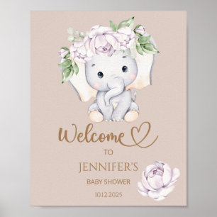 Baby Elephant & Flower Baby Shower Welcome  Poster