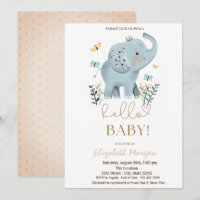 Baby Elephant Flowers Butterfly Dots Baby Shower