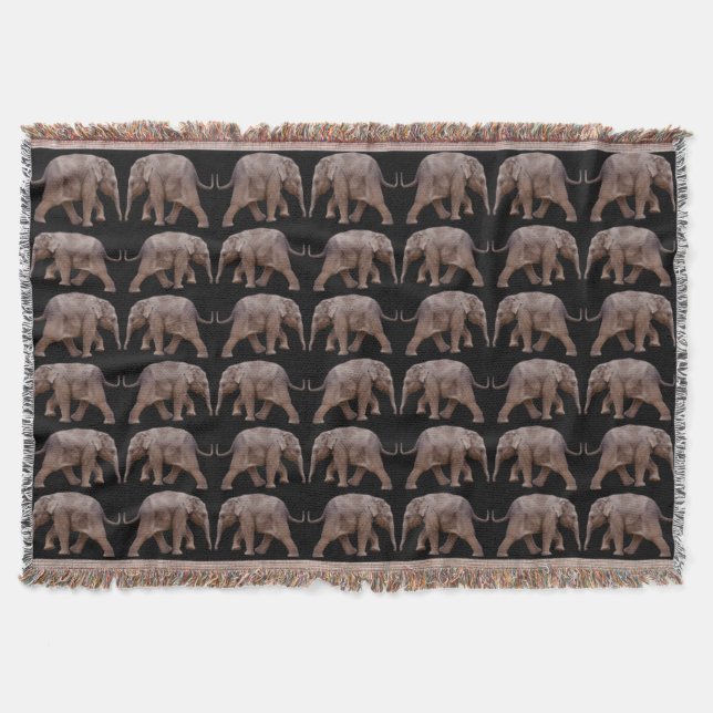 Baby Elephant Frenzy Throw Blanket (Black) (Front)