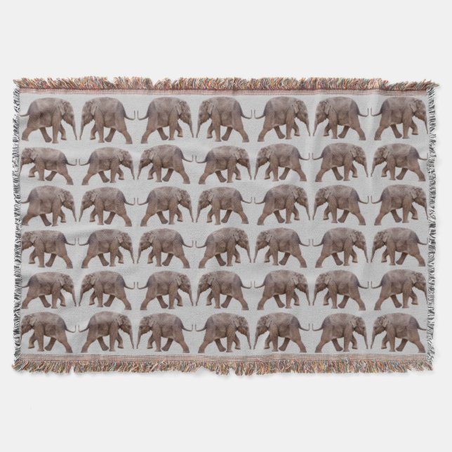 Baby Elephant Frenzy Throw Blanket (Light Grey) (Front)