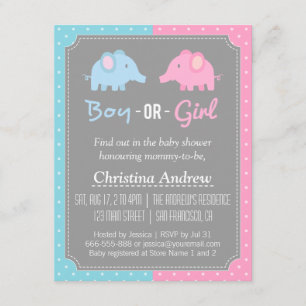 Baby Elephant Gender Reveal Baby Shower Party Invitation