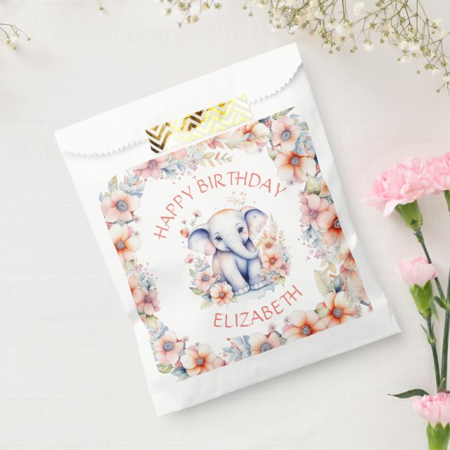 Baby Elephant Girl's Birthday Party Personalised Favour Bags (Sealed)
