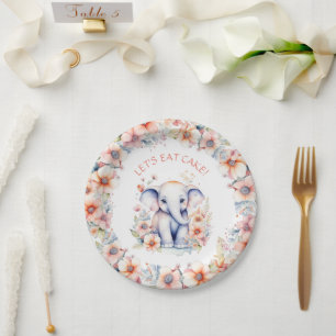 Baby Elephant Girl's Birthday Party Personalized Paper Plate