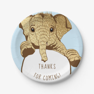 Baby Elephant Gold Blue Paper Plate