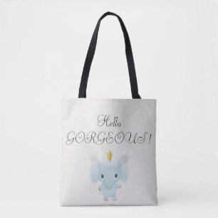 Baby Elephant, Gold Crown - Hello Gorgeous Tote Bag
