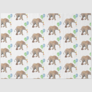 Baby Elephant green & blue balloon Tissue Paper.  Paper