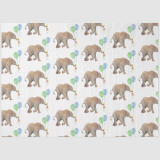 Baby Elephant green & blue balloon Tissue Paper. Paper