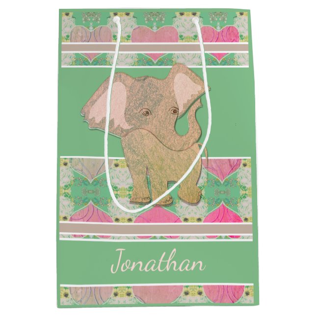 Baby Elephant Green Gift Bag (Front)