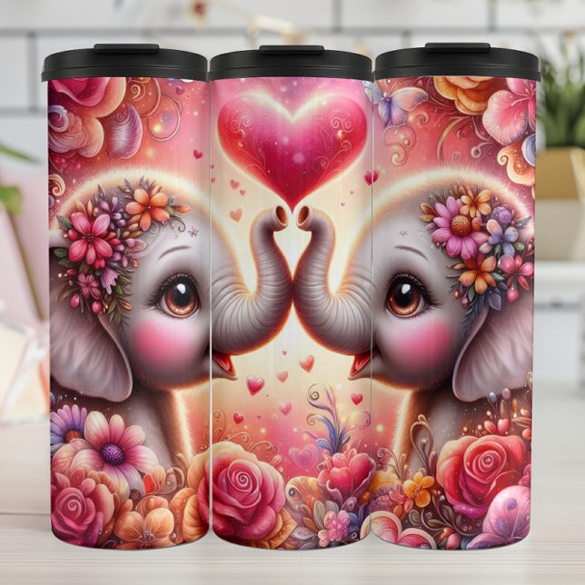Baby Elephant Heart Floral Thermal Tumbler (Creator Uploaded)