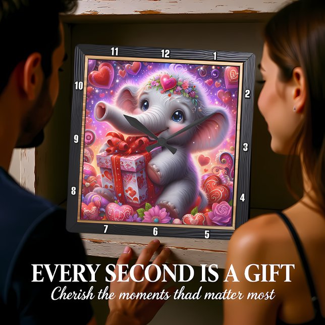 Baby Elephant Heart Gift Square Wall Clock (Creator Uploaded)