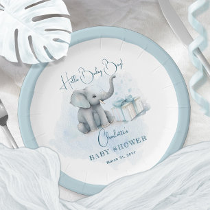 Baby Elephant Hello Baby Boy Blue Baby Shower  Paper Plate