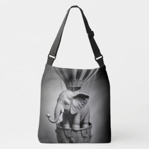 Baby Elephant in a Hot Air Balloon Crossbody Bag