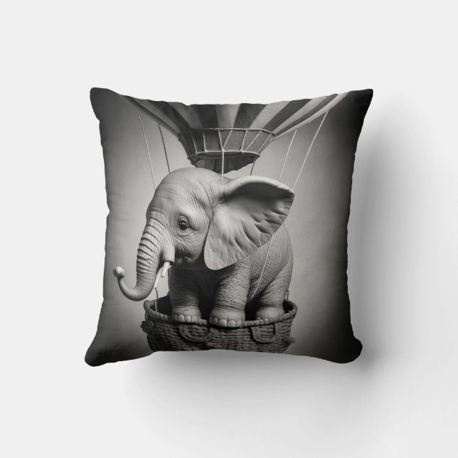 Baby Elephant in a Hot Air Balloon Cushion (Back)