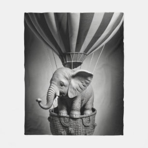 Baby Elephant in a Hot Air Balloon Fleece Blanket