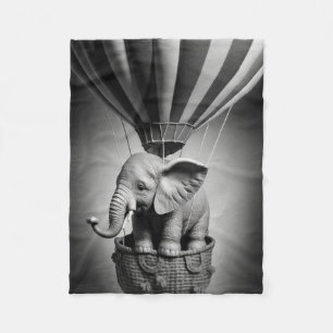 Baby Elephant in a Hot Air Balloon Fleece Blanket