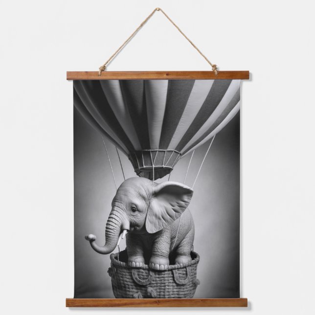 Baby Elephant in a Hot Air Balloon Hanging Tapestry (Front)