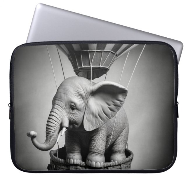 Baby Elephant in a Hot Air Balloon Laptop Sleeve (Front)