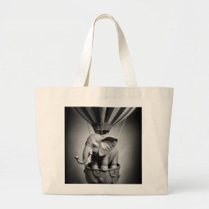 Baby Elephant in a Hot Air Balloon Large Tote Bag