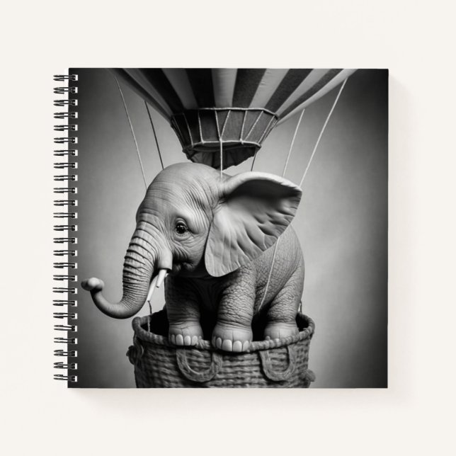 Baby Elephant in a Hot Air Balloon Notebook (Front)