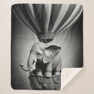 Baby Elephant in a Hot Air Balloon Sherpa Blanket