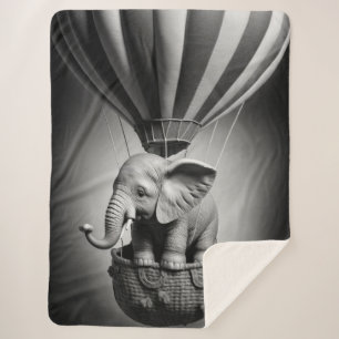 Baby Elephant in a Hot Air Balloon Sherpa Blanket