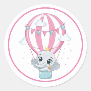 Baby Elephant In A Punk Hot Air Balloon  Classic Round Sticker