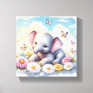 Baby Elephant in Flowers Canvas Print