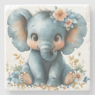 Baby Elephant In Flowers Stone Coaster