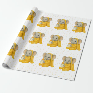 Baby Elephant in Yellow Pyjamas Baby Shower Wrapping Paper