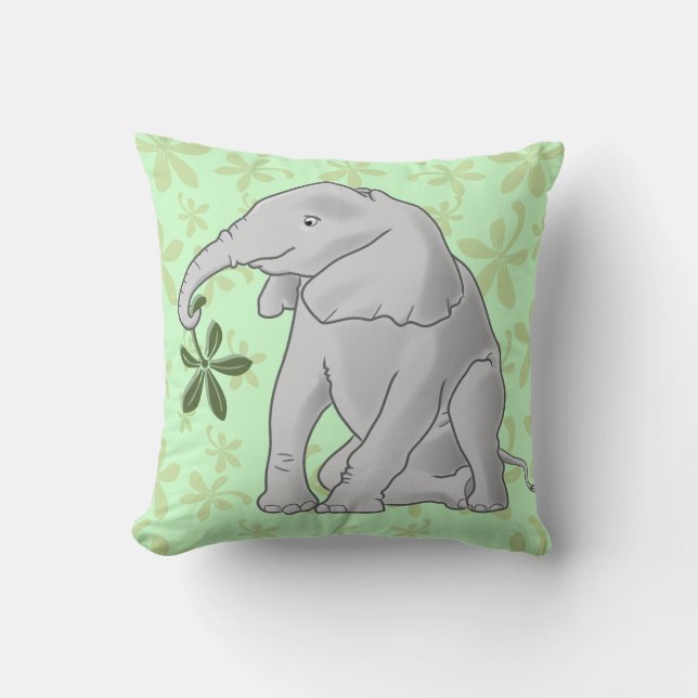 Baby Elephant & Leaf Cushion (Front)