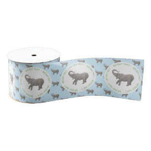 Baby Elephant Light Blue Birthday Grosgrain Ribbon