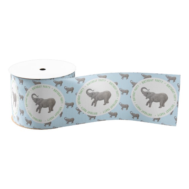 Baby Elephant Light Blue Birthday Grosgrain Ribbon (Spool)