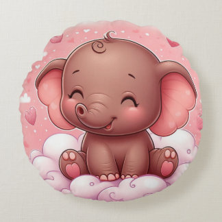 Baby elephant nursery cushion, baby shower gift round cushion