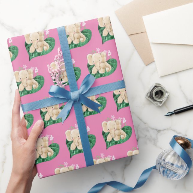 Baby Elephant on Leaf Wrapping Paper (Gifting)