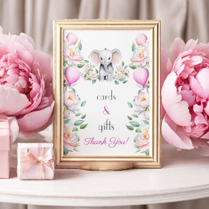 Baby Elephant Peonies, Balloons Cards & Gifts Poster