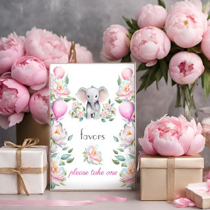 Baby Elephant Peonies, Balloons Favours Poster