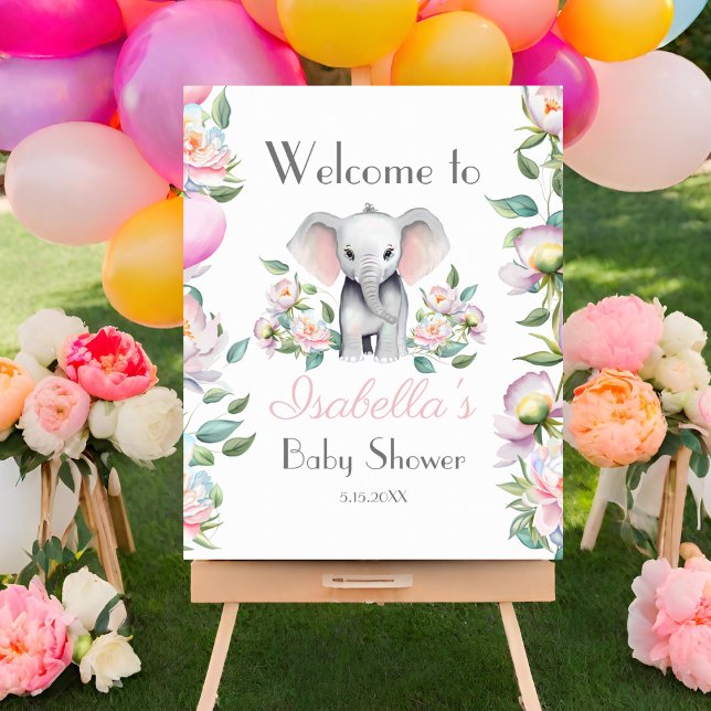 Baby Elephant Peonies, Eucalyptus Welcome Sign (Welcome to a whimsical world, where baby elephant and blooms enchant.)