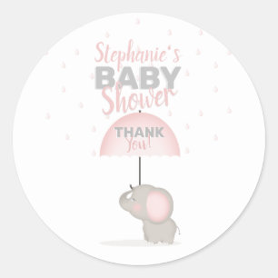 Baby Elephant Pink Baby Shower Classic Round Sticker