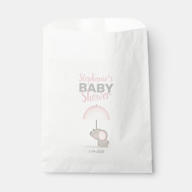 Baby Elephant Pink Baby Shower Favour Bags (Front)