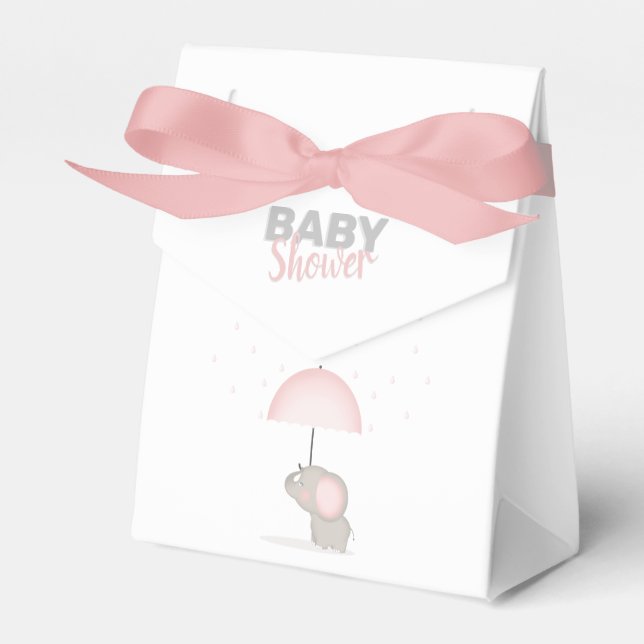 Baby Elephant Pink Baby Shower Favour Box (Front Side)