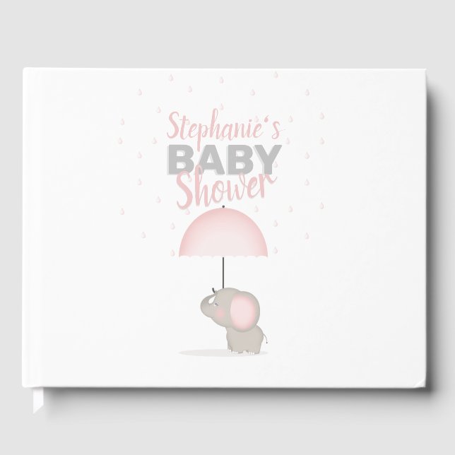 Baby Elephant Pink Baby Shower Guest Book (Front)