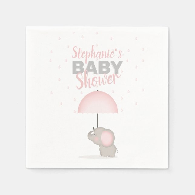 Baby Elephant Pink Baby Shower Napkin (Front)