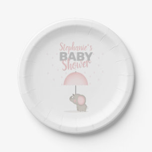Baby Elephant Pink Baby Shower Paper Plate