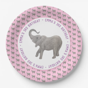 Baby Elephant Pink Birthday Paper Plate