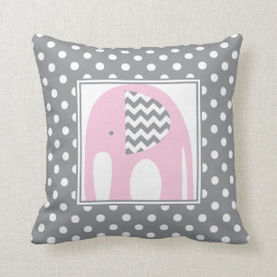 Baby Elephant   Pink & Grey Chevron Polka Dots Cushion