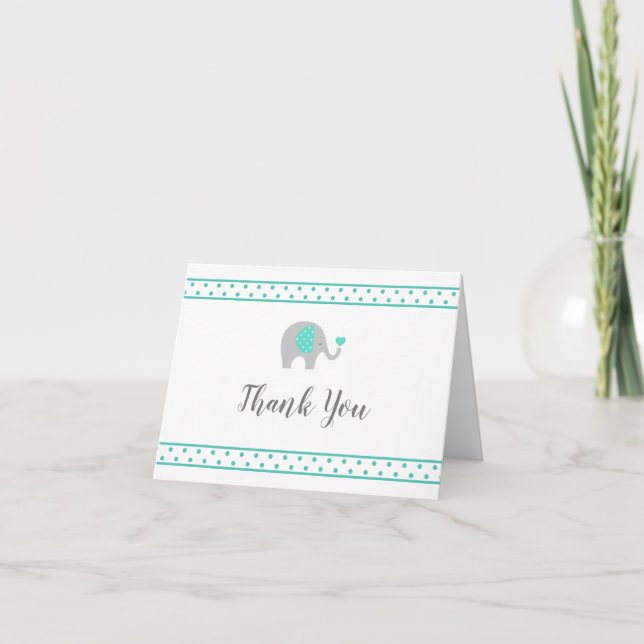 Baby Elephant Polka Dots on White Thank You Card (Front)