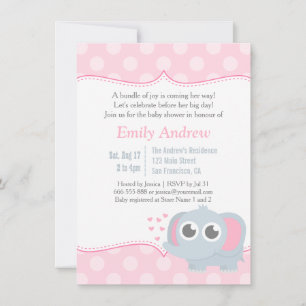 Baby Elephant Polka Dots Pink Baby Shower Invitation