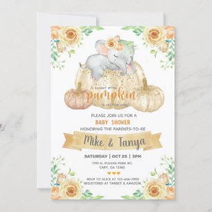 Baby elephant & pumpkin fall baby shower invite. invitation