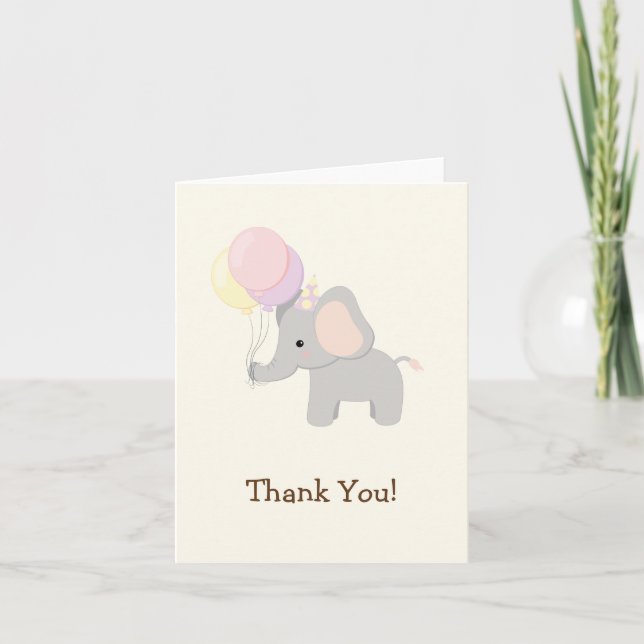 Baby Elephant; Purple Jungle Animal Thank You Card (Front)